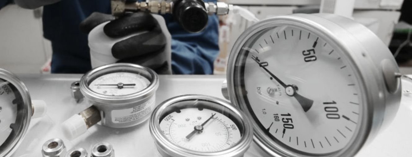 Close-up of pressure gauge dials
